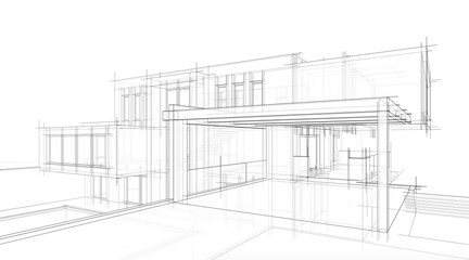 Fototapeta premium Sketch of modern house 3d rendering