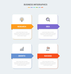 4 clean infographic design shaped elements template, symbolizing the four stages of business strategy and progression. Progress bar or timeline. Vector for presentation, web site or app.