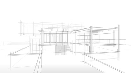Sketch of modern house 3d rendering