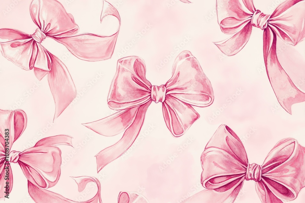 Sticker Elegant pink bows pattern for festive gift wrapping and decorative design.