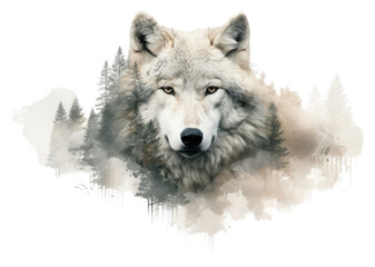 Obraz premium PNG Double exposure photography wolf and forest animal mammal dog.