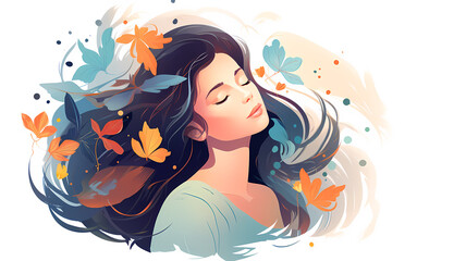 The tranquil beauty of woman and fallen leaves in autumn