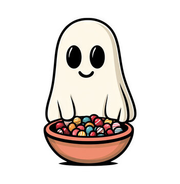 cute ghost holding candy bowl clip art preview
