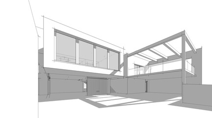 Sketch of modern house 3d rendering