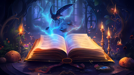 Magic book and candlelight