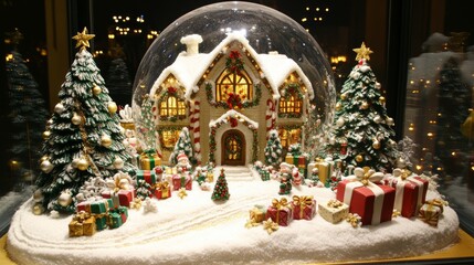 Christmas snow globe festive winter scene. New Year and Christmas background