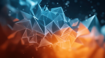 stunning abstract image featuring dynamic arrangement of crystalline structures in blue and orange hues, creating sense of depth and movement. interplay of light adds captivating visual effect