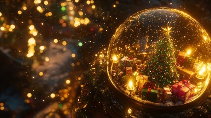 Christmas snow globe festive winter scene. New Year and Christmas background