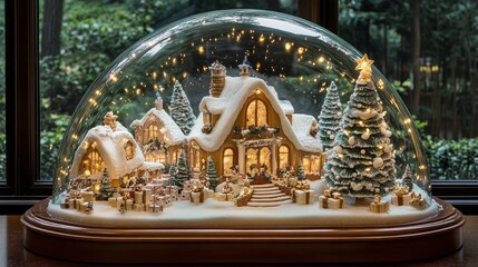 Obraz premium Christmas snow globe festive winter scene. New Year and Christmas background