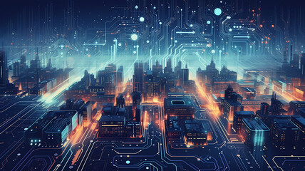 Obraz premium Circuit board city night scene