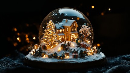 Christmas snow globe festive winter scene. New Year and Christmas background