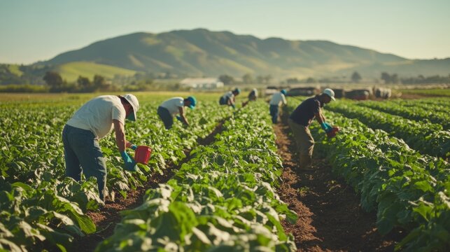 Farmworkers Harvesting Crops in a Field