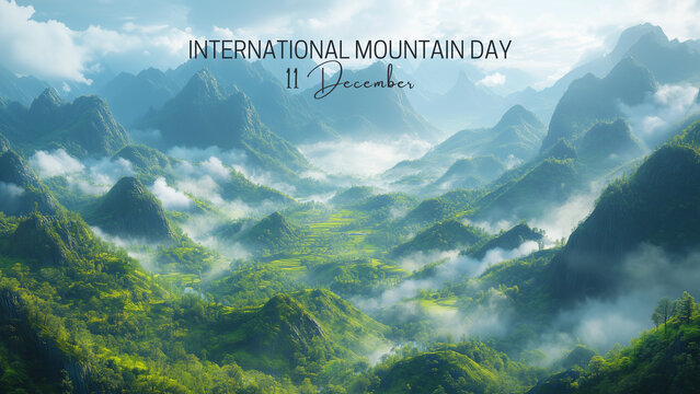 illustration of 11 December, International Mountain Day with a mountain background