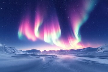 majestic aurora borealis lighting up a starry night sky vibrant colors dancing across the horizon casting a magical glow over a tranquil snowy landscape