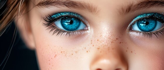 Naklejka premium A tight shot of a child's blue-eyed face adorned with freckles