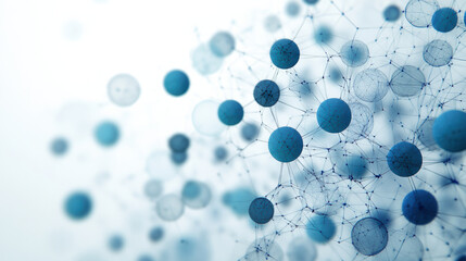 Microscopic particles are depicted in zoomed in view, showcasing intricate connections and blend of blue hues. This captures essence of scientific exploration and discovery