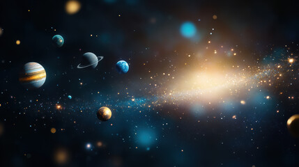stunning cosmic scene featuring planets and swirling galaxy, showcasing beauty of universe with vibrant colors and sparkling stars