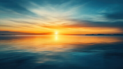 serene ocean sunrise with soft pastels reflecting off calm water creates tranquil atmosphere. vibrant colors blend beautifully, evoking sense of peace and wonder