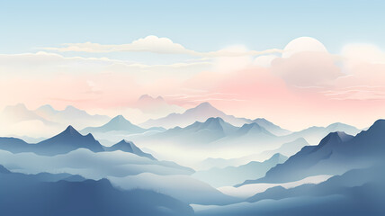 Obraz premium Dreamy sunrise under the sea of ​​clouds and mountains