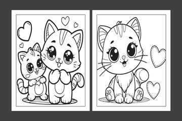 Cute Cat Coloring page for  children, cat coloring book Ai Generative