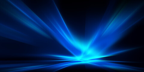 Abstract Dark Glow Blue light rays Background. Perspective view of Blue light burst motion.