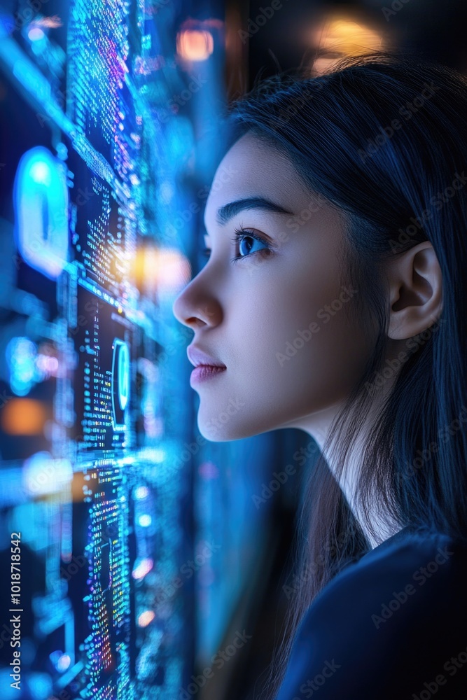 Poster a person sitting in a dimly lit room, focused on a computer screen