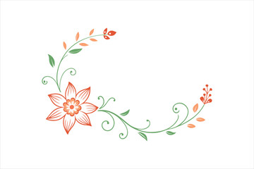 Flower ornament frame, hand drawn decorative corner elements, vector art illustration.