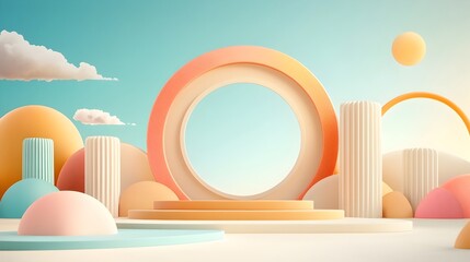 Minimalist 3D studio room with earthy brown background empty floor and wall product podium soft window shadow overlay on countertop mockup with natural sunlight