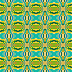 Seamless abstract pattern with bright summer ornament. Green, yellow, blue background