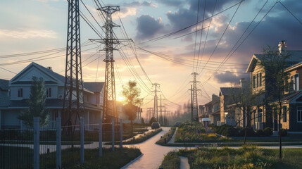 Fototapeta premium Advanced renewable energy grids connecting rural and urban areas, with a focus on sustainability and innovation. Clean, sharp visuals with an uplifting tone.