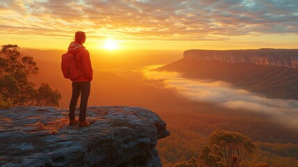 Obraz premium Person enjoying a scenic sunrise view.