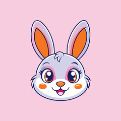 Fototapeta premium Cute Cartoon Bunny with Big Eyes and Smile Vector Illustration.
