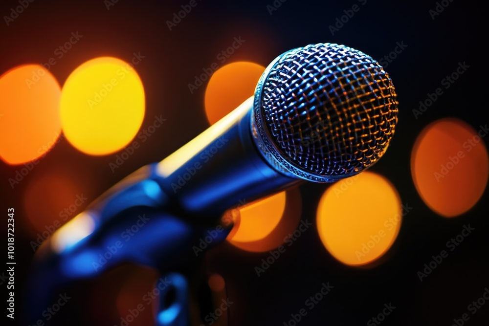 Poster a close-up shot of a microphone with a blurred out background