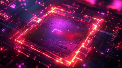 Obraz premium Abstract Technology Background with Neon Lights and Glowing Circuitry