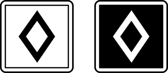 Signs Carpooling. Black and White Vector Icons. Warning Road Sign. White Diamond on Blue Background © Yuliia