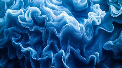 Obraz premium Intricate blue waves resembling ocean currents captured in a close-up view of textured fabric