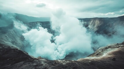 Obraz premium Erupting Volcano with Thick Smoke Clouds