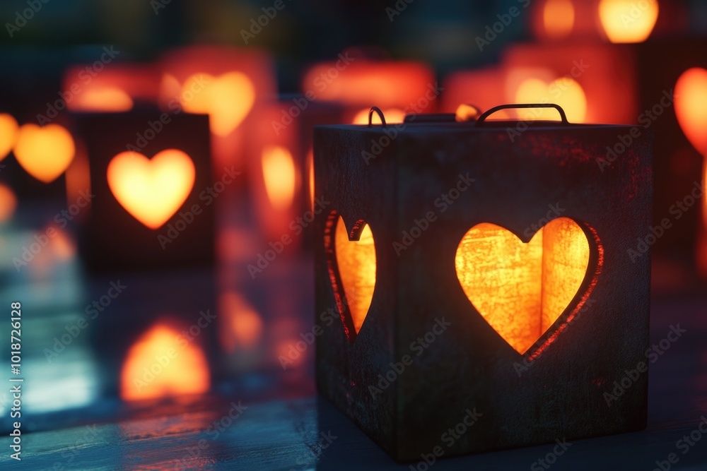 Poster a lantern with a unique design featuring a heart-shaped cutout