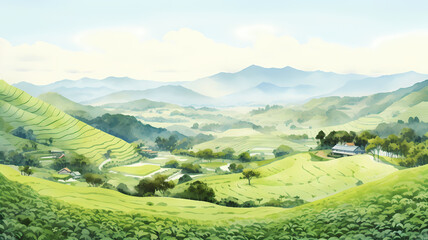 Obraz premium Green tea garden illustration