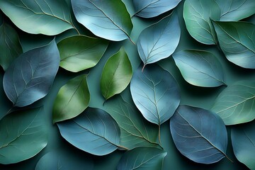 A pattern of teal and green leaves on a dark background