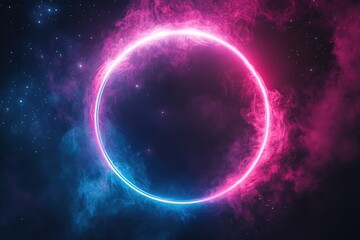 Fototapeta premium A pink and blue ring floating in the vastness of space