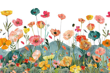 Fototapeta premium PNG Colorful floral meadow illustration