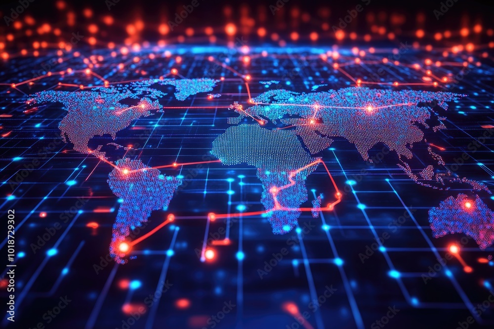 Aufkleber a world map with glowing lines highlighting connections and relationships