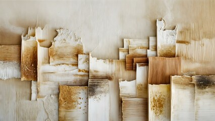 a wall with a lot of wood and the word  on it 