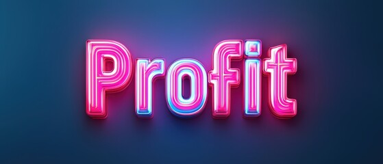 Vibrant neon sign spelling 'Profit' against a dark blue background, symbolizing financial success.
