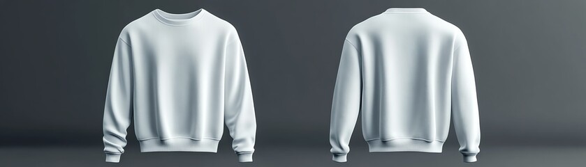 Minimalist white sweatshirt displayed from front and back, perfect for fashion and clothing promotions.
