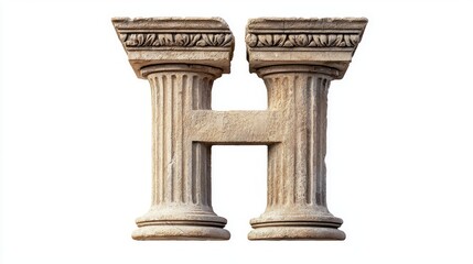 striking letter H features an antique column texture highlighting the elegance of classical architecture. It stands out against a seamless white backdrop merging style and tradition.