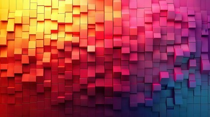 Fototapeta premium Colorful abstract wall made of 3D cubes, showcasing vibrant red, orange, and blue shades in a mesmerizing pattern