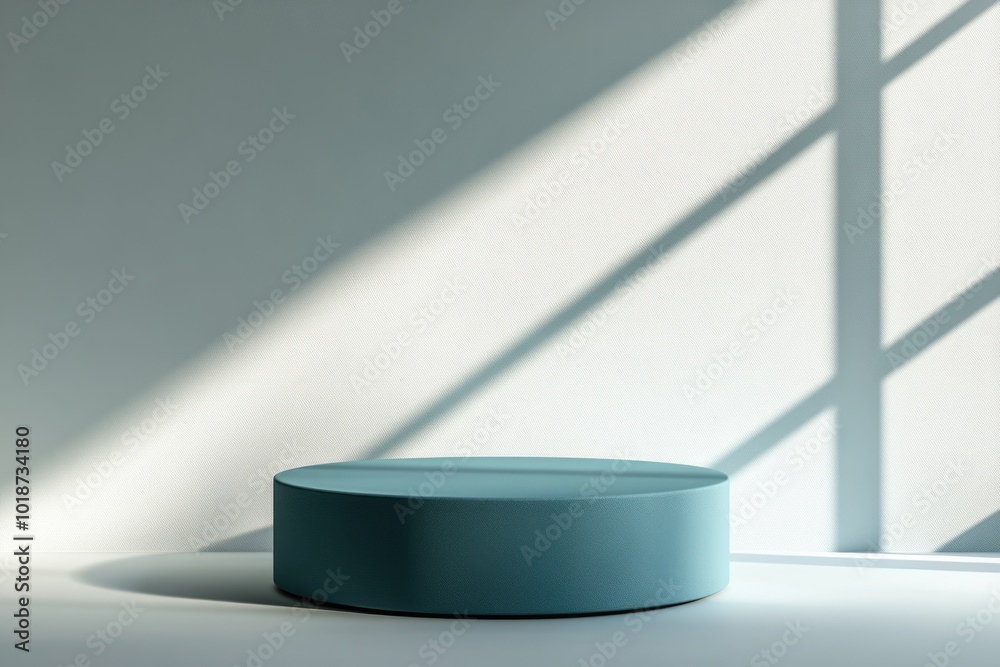 Poster a blue spherical object resting on a plain white background