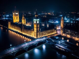 Obraz premium Night View of the Houses of Parliament and Big Ben in London